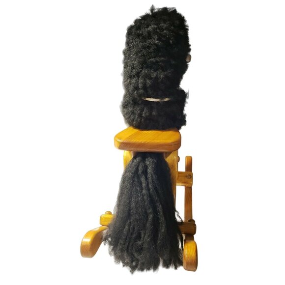 Vintage Wooden Rocking Horse Toy With Afro Hair Plays Music Playtime Decor - Picture 6 of 9
